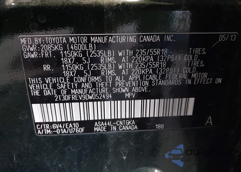 2013 Toyota Rav4 Limited из США, поврежденный, VIN 2T3DFREV9DW052494